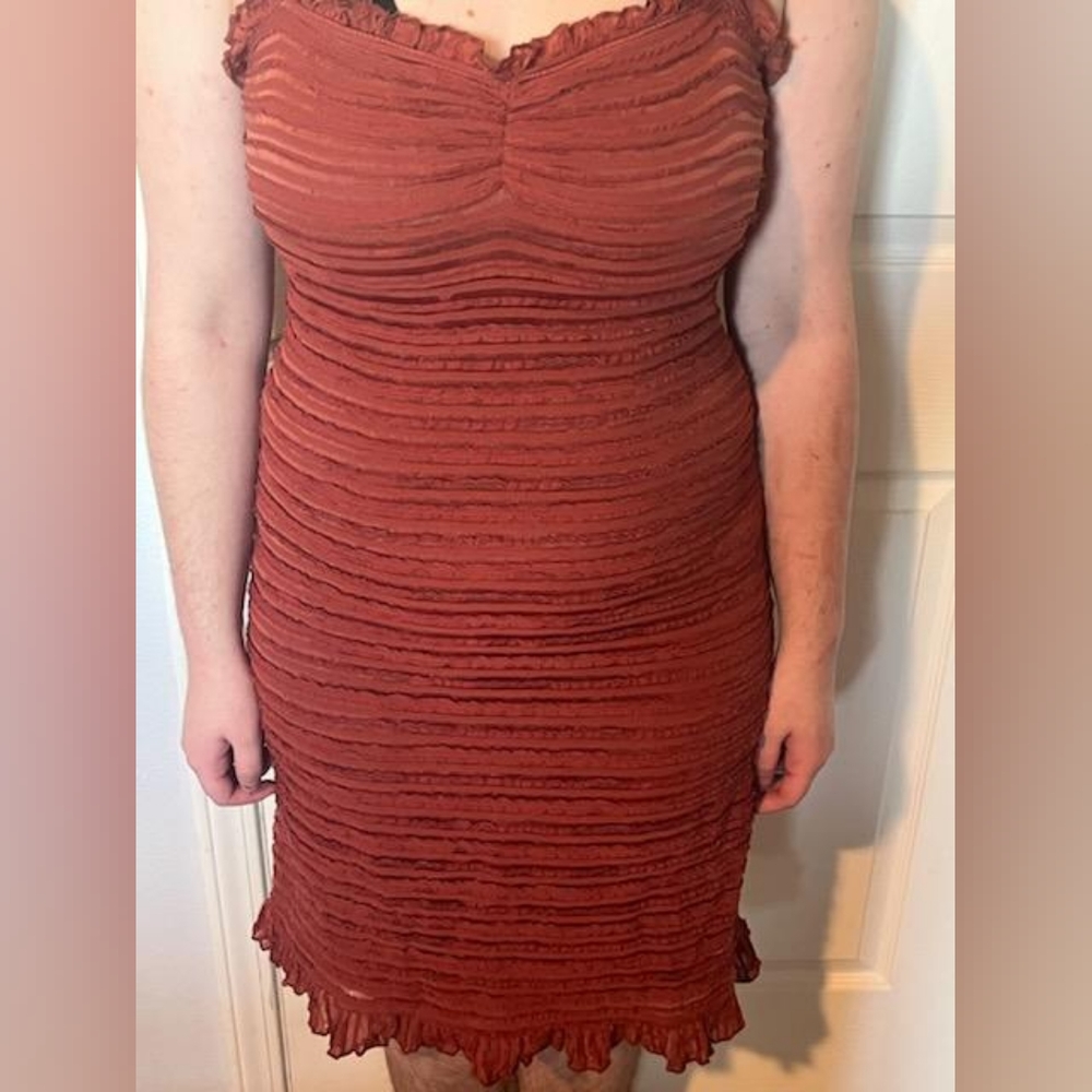 Burnt orange ruffle dress